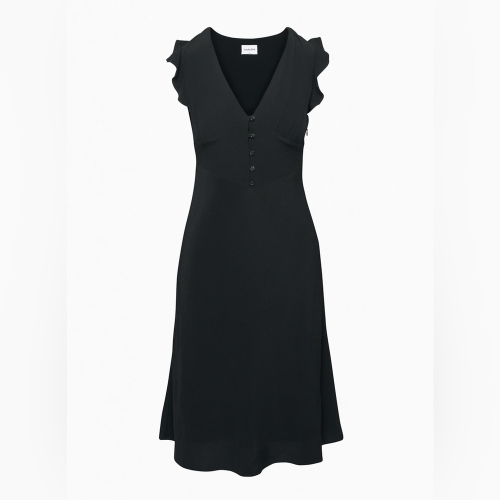 Aritzia Sunday Best Black Midi Dress with Ruffle Sleeves